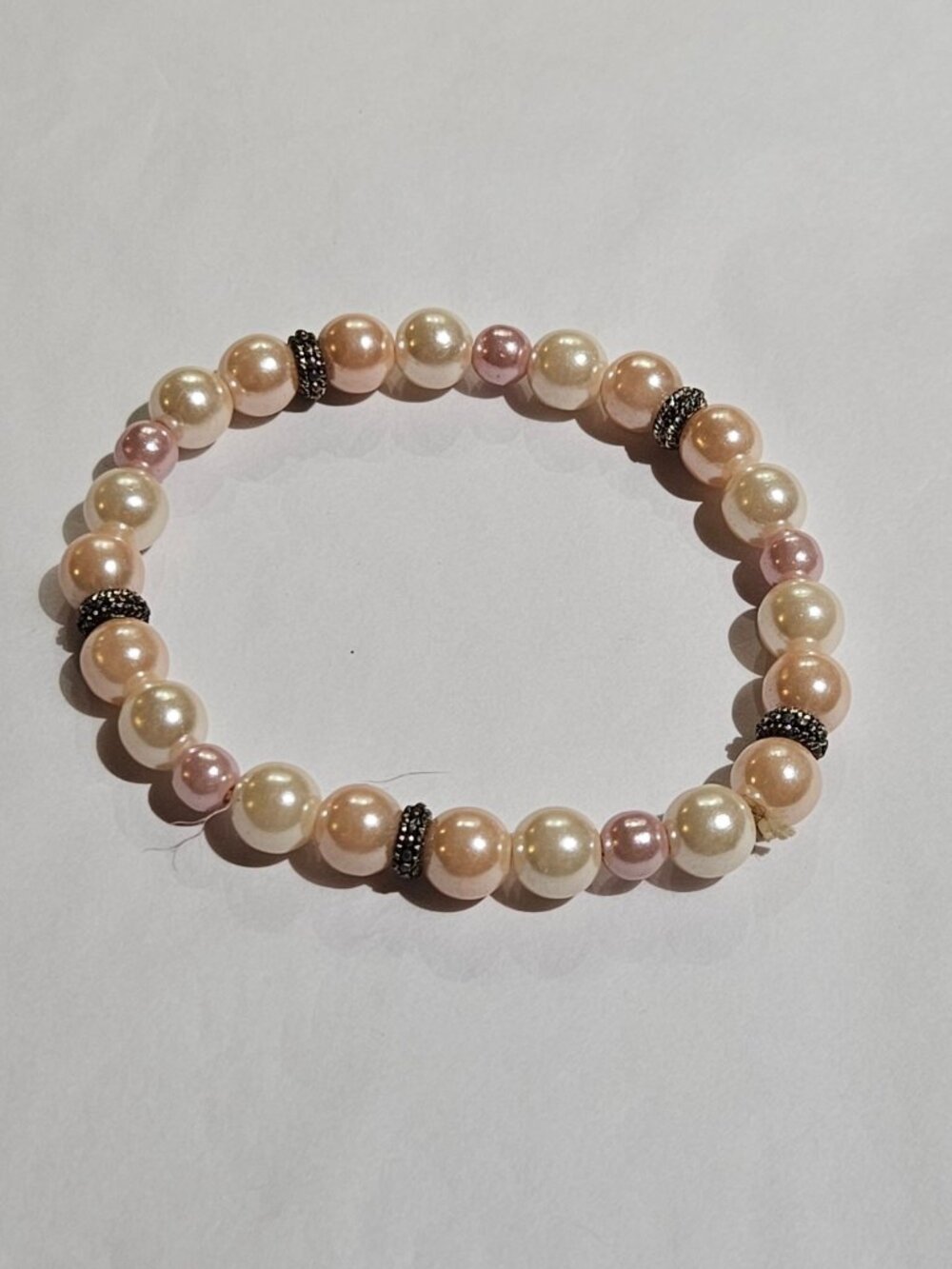 Multicolor Faux Pearl Beaded Stretchy Bracelet 6.75 inches Metal Wear